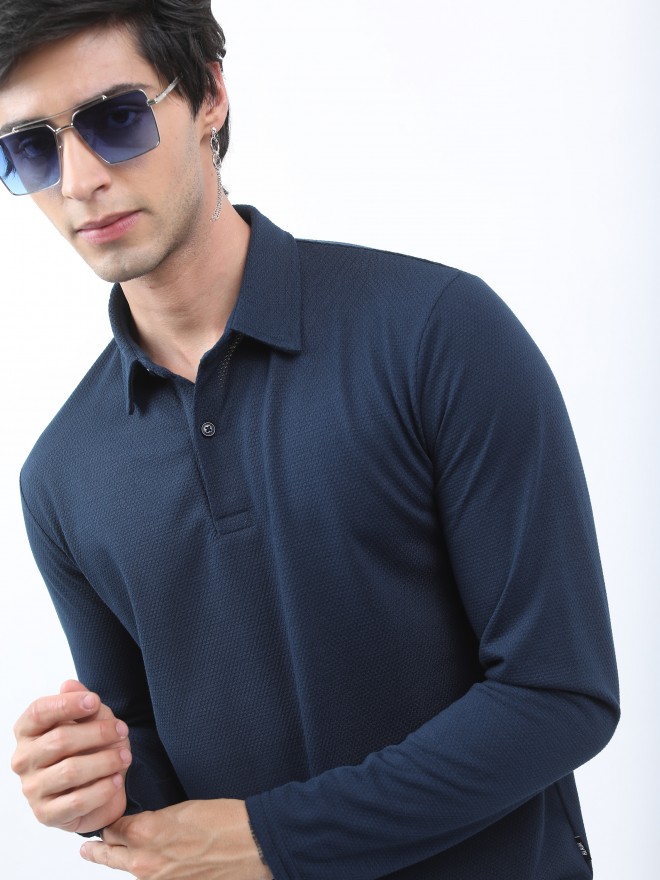 Highlander Men Navy Blue Solid Polo Collar Polo T-Shirts 