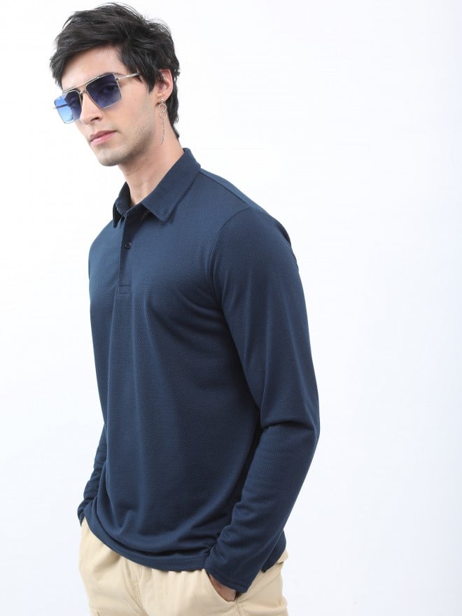 Highlander Men Navy Blue Solid Polo Collar Polo T-Shirts 