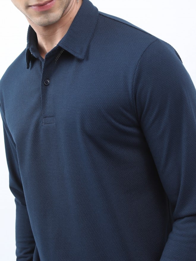 Highlander Men Navy Blue Solid Polo Collar Polo T-Shirts 