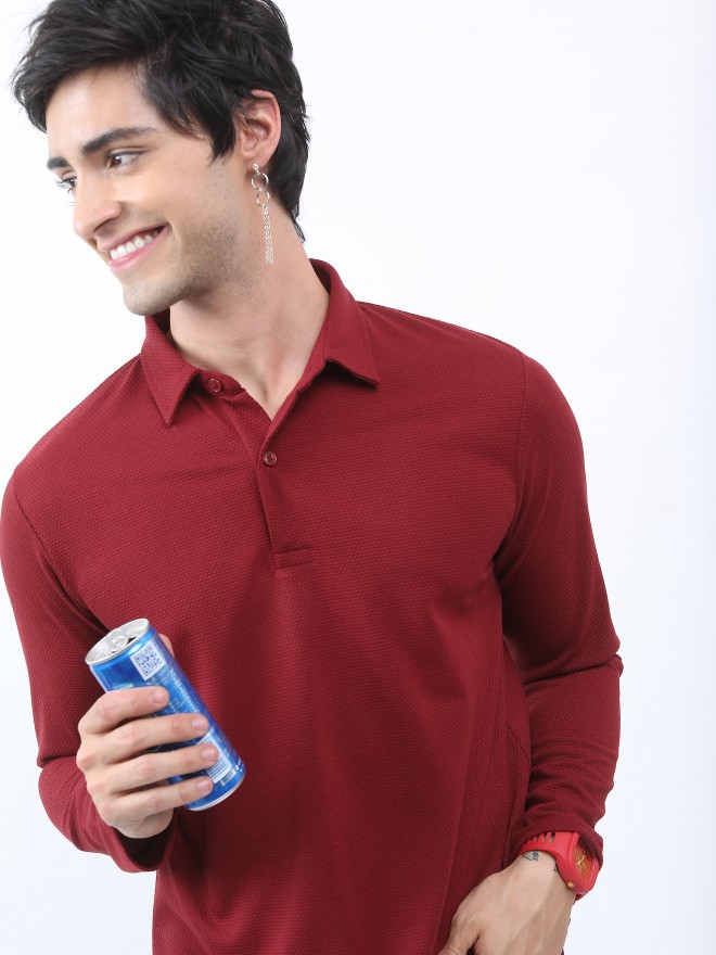 Buy Highlander Maroon Solid Polo Collar T Shirt For Men Online At Rs