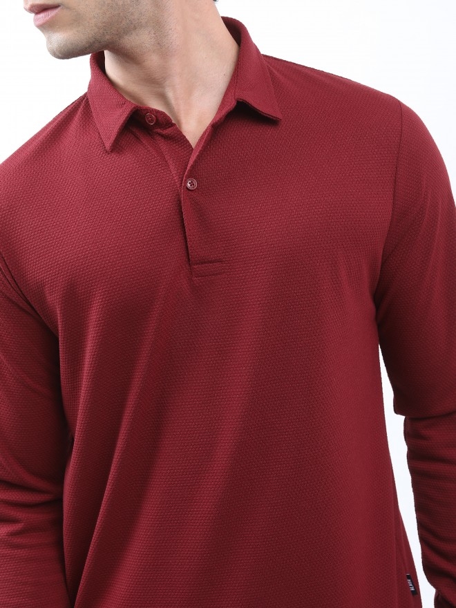 Buy Highlander Maroon Solid Polo Collar T Shirt For Men Online At Rs