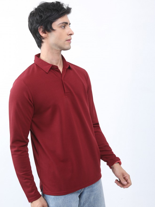 Buy Highlander Maroon Solid Polo Collar T Shirt For Men Online At Rs