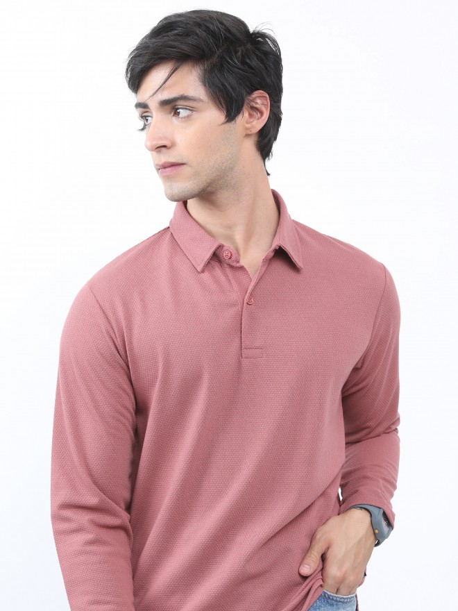 Highlander Men Pink Solid Polo Collar Polo T-Shirts 