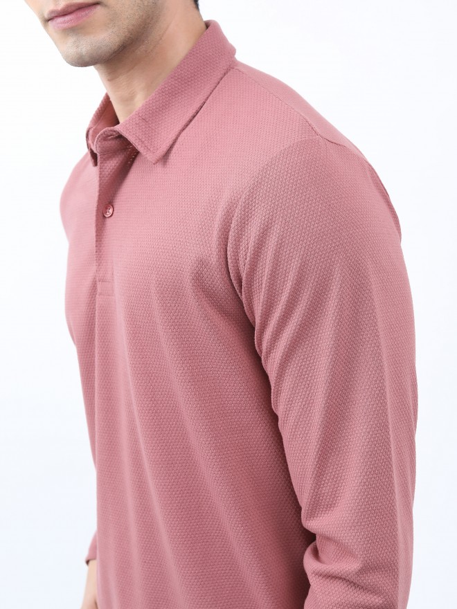 Highlander Men Pink Solid Polo Collar Polo T-Shirts 