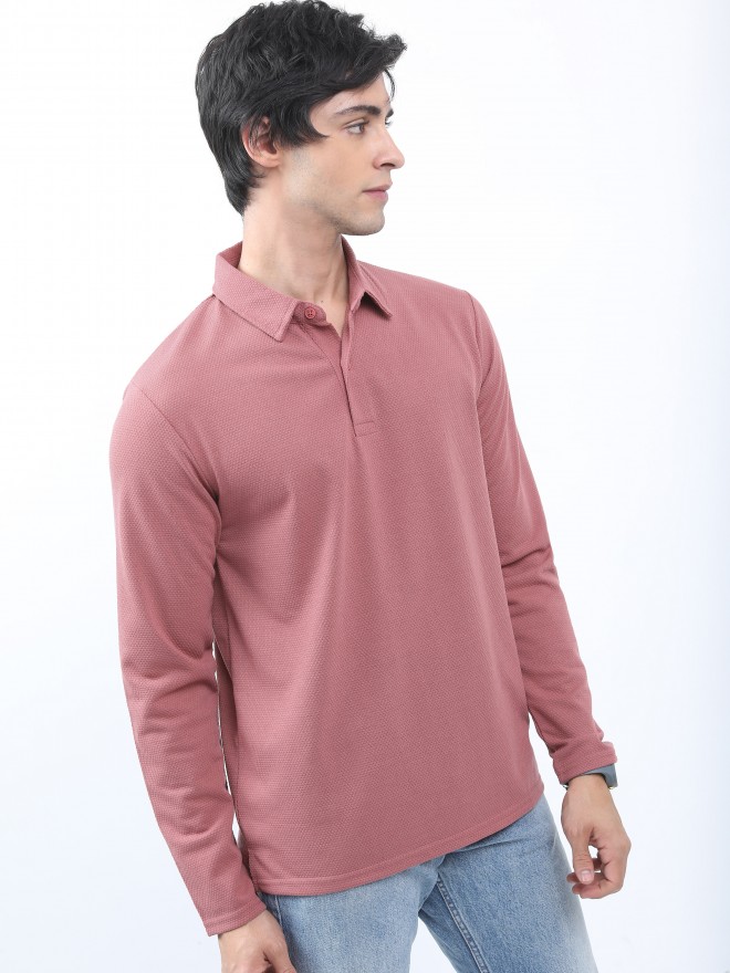 Highlander Men Pink Solid Polo Collar Polo T-Shirts 