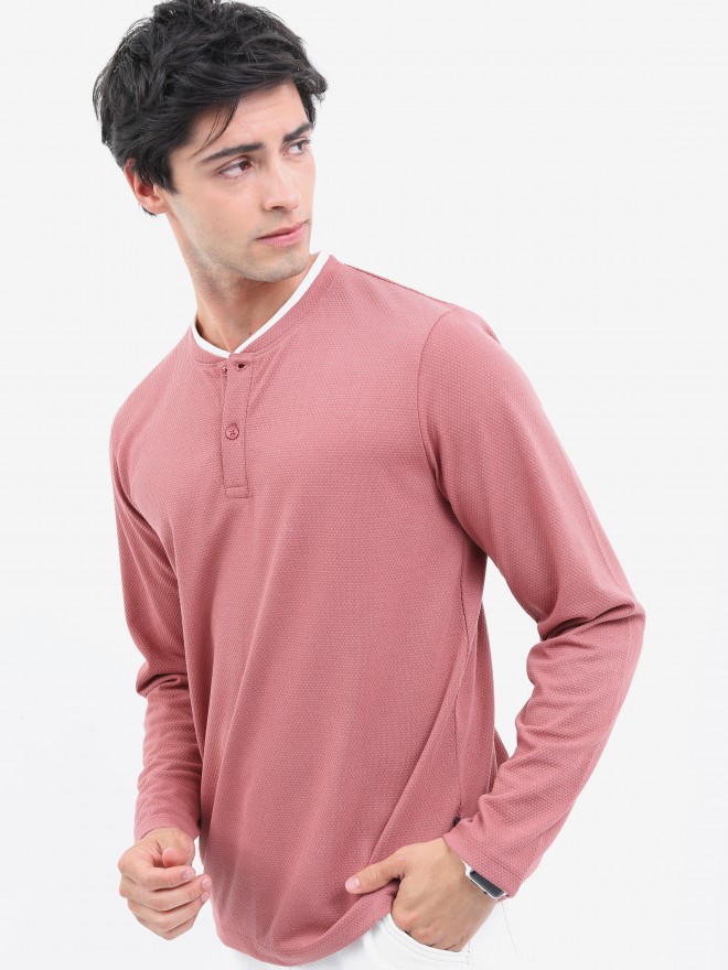 Buy CP BRO Men Pink Henley Neck Slim Fit T Shirt - Tshirts for Men