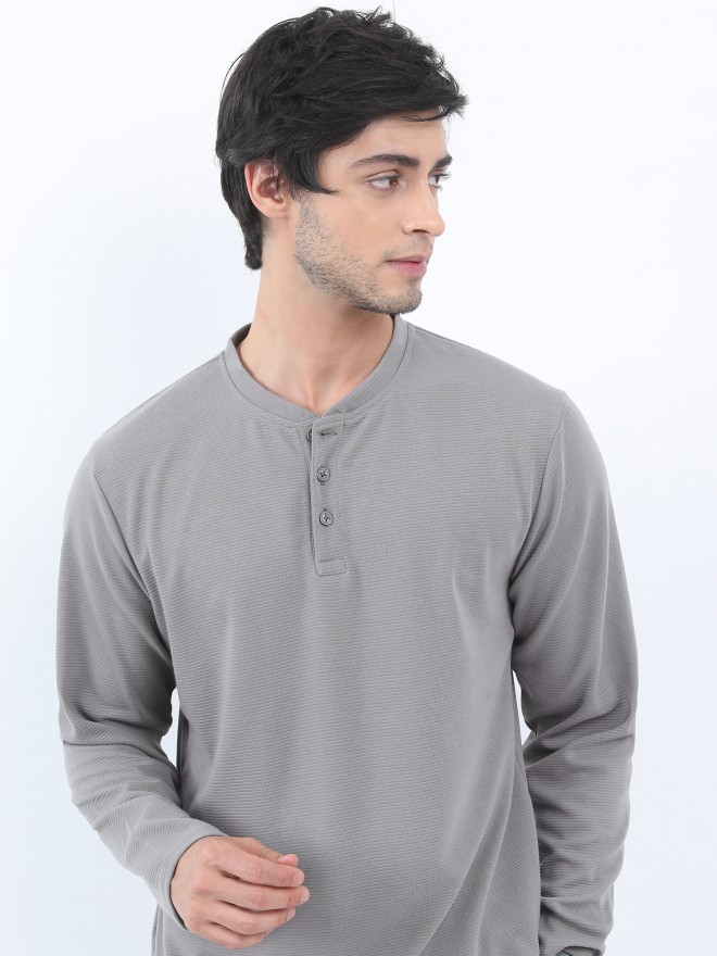 Buy Ketch Structured Grey Solid Henley Neck T-Shirt for Men Online at  Rs.537 - Ketch