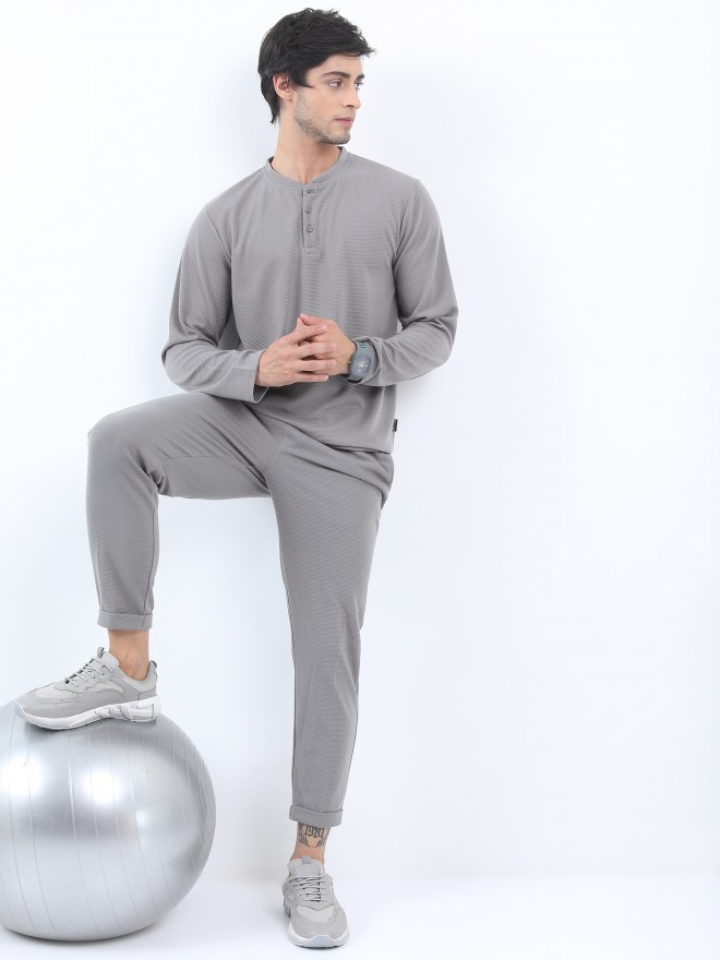 Ketch Men Grey Solid Henley Neck T-Shirts 