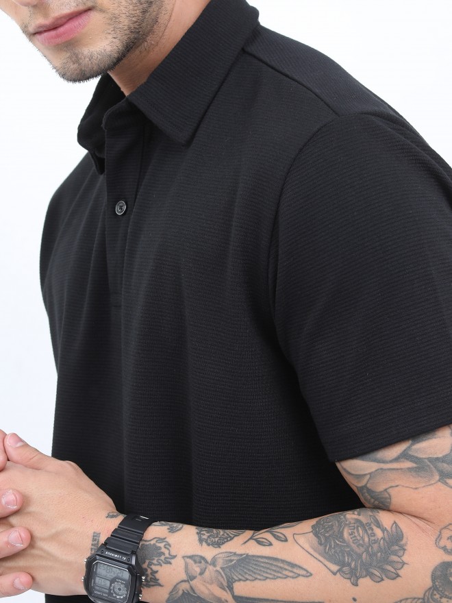 Ketch Men Black Solid Polo Collar Polo T-Shirts 