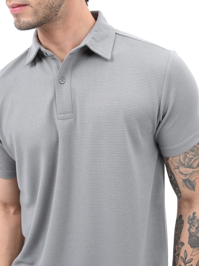 Ketch Men Grey Solid Polo Collar Polo T-Shirts 