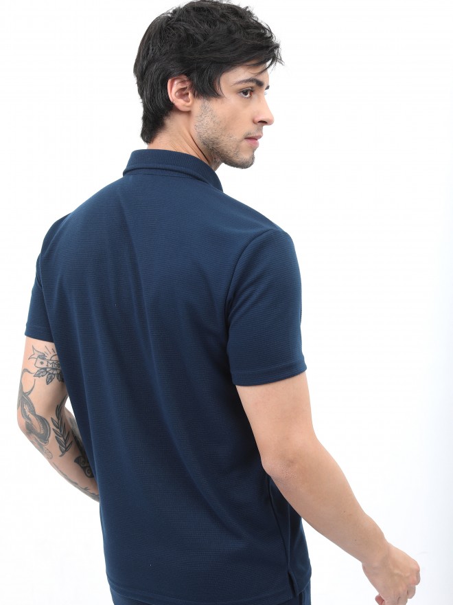 Ketch Men Navy Blue Solid Polo Collar Polo T-Shirts 