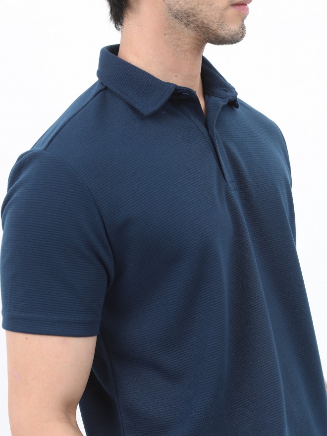 Ketch Men Navy Blue Solid Polo Collar Polo T-Shirts 