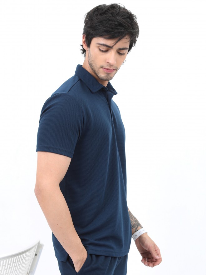 Ketch Men Navy Blue Solid Polo Collar Polo T-Shirts 