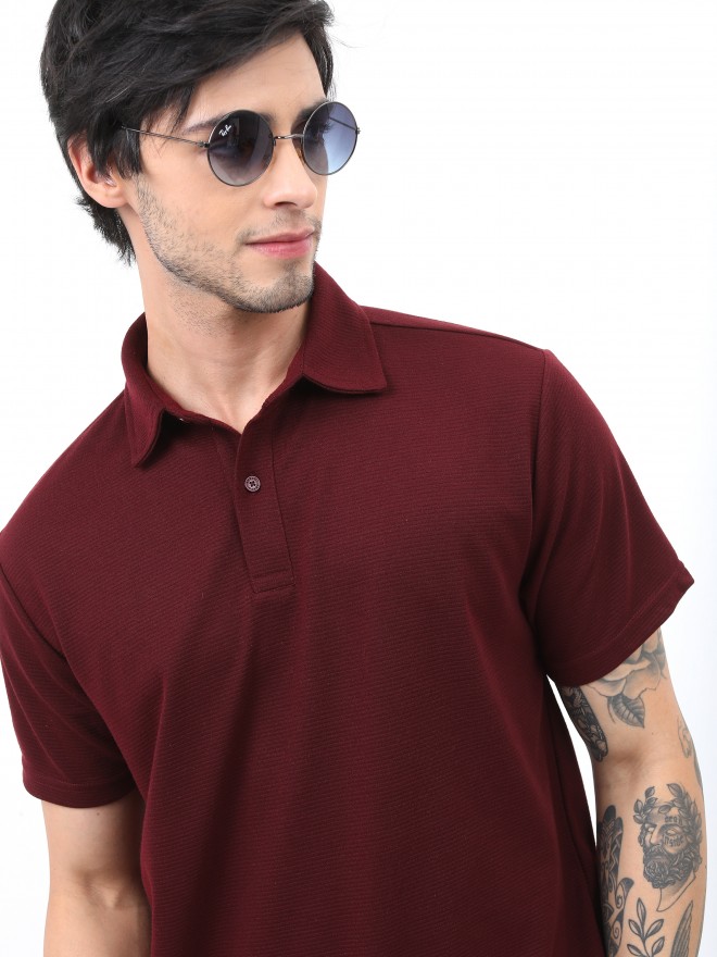 Ketch Men Maroon Solid Polo Collar Polo T-Shirts 