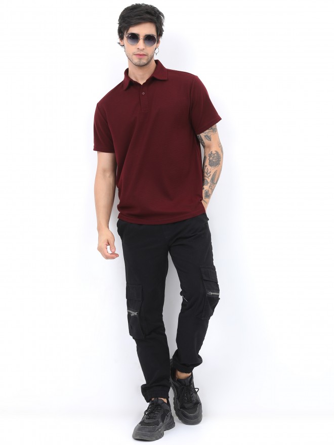 Ketch Men Maroon Solid Polo Collar Polo T-Shirts 