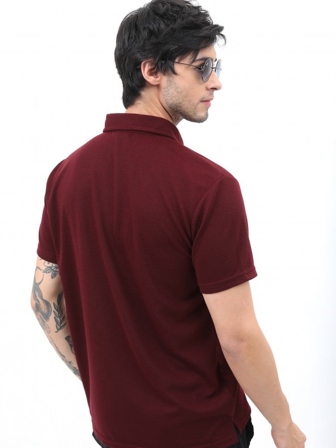 Ketch Men Maroon Solid Polo Collar Polo T-Shirts 