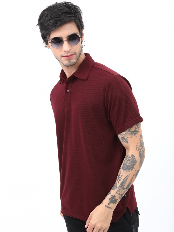 Ketch Men Maroon Solid Polo Collar Polo T-Shirts 