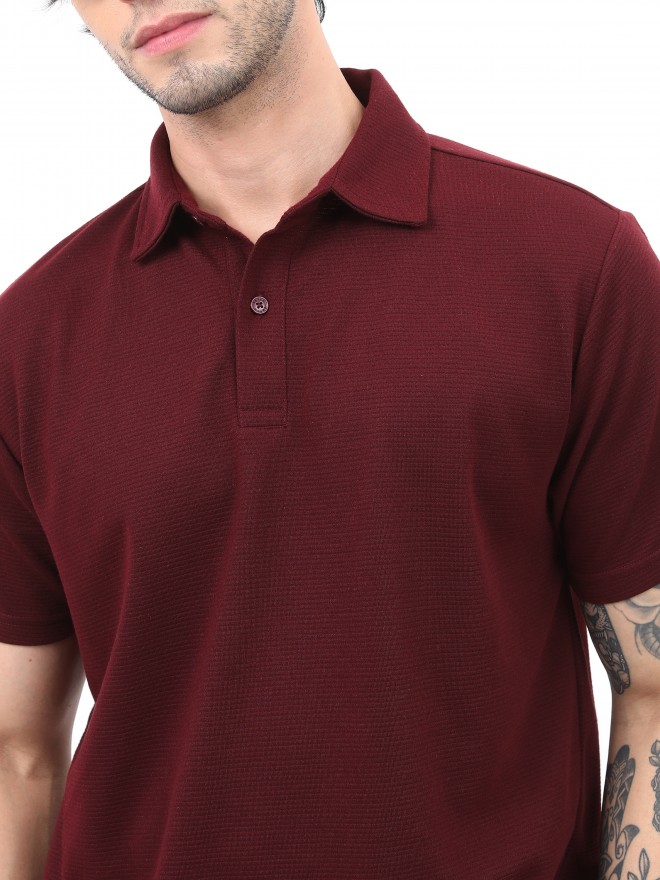 Ketch Men Maroon Solid Polo Collar Polo T-Shirts 