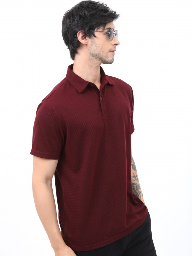 Ketch Men Maroon Solid Polo Collar Polo T-Shirts 