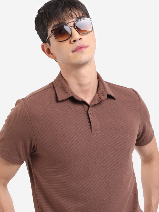 Buy Ketch Structured Brown Solid Polo Collar T Shirt For Men Online At