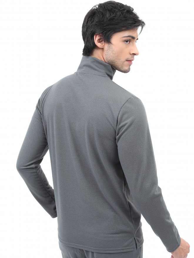 Highlander Men Grey Solid High Neck T-Shirts 