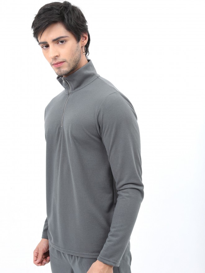 Highlander Men Grey Solid High Neck T-Shirts 