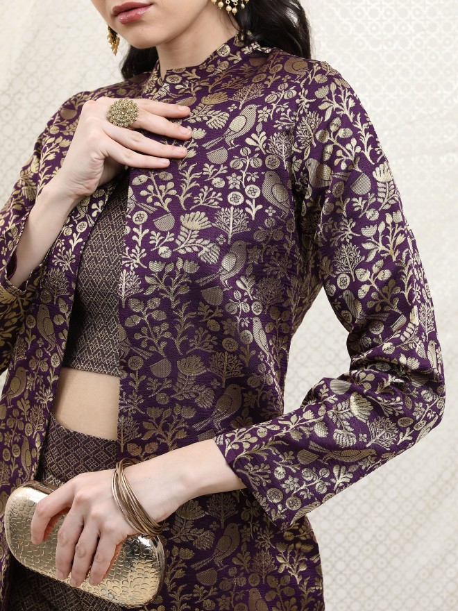 Long black floral brocade jacket | Genny