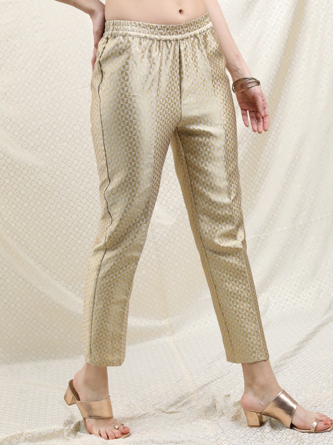 Buy Vishudh Poly Brocade Jacquard Casual Trousers for Women Online