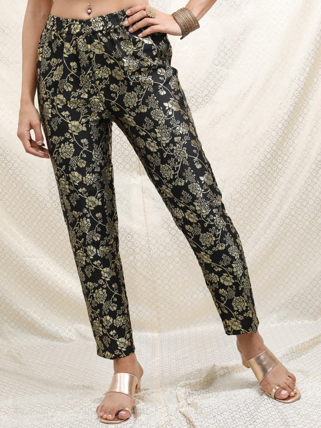 Buy Vishudh Poly Brocade Jacquard Casual Trousers for Women Online
