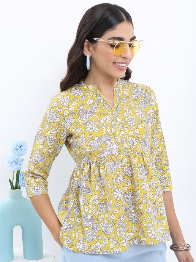 Buy Ketch Yellow Printed Gathered Top for Women Online at Rs.349 - Ketch