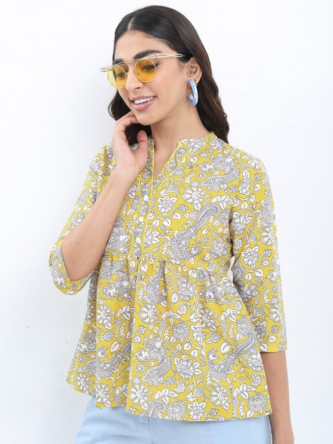 Buy Ketch Yellow Printed Gathered Top for Women Online at Rs.349 - Ketch