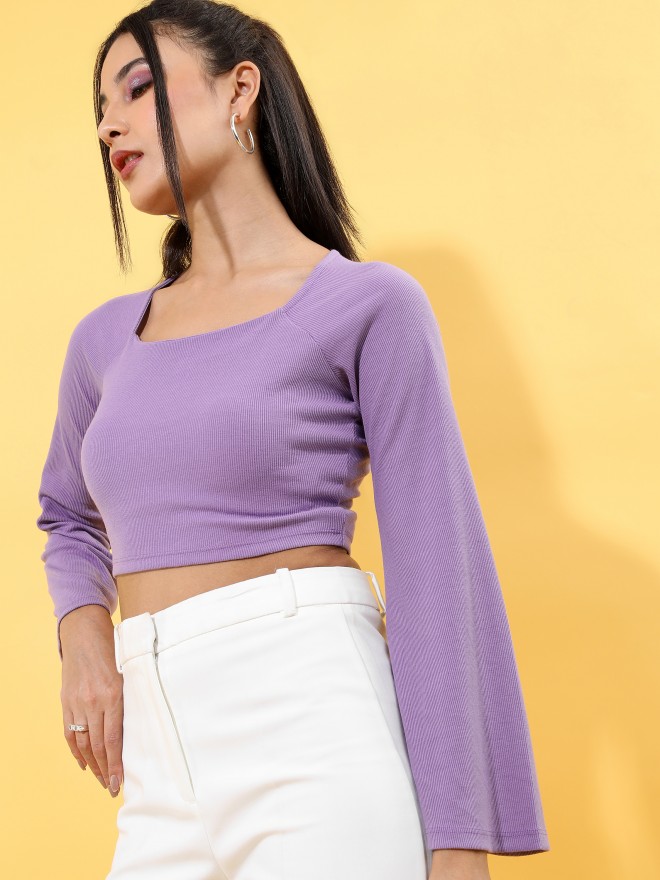 Tokyo Talkies Women Violet Solid Regular Tops 