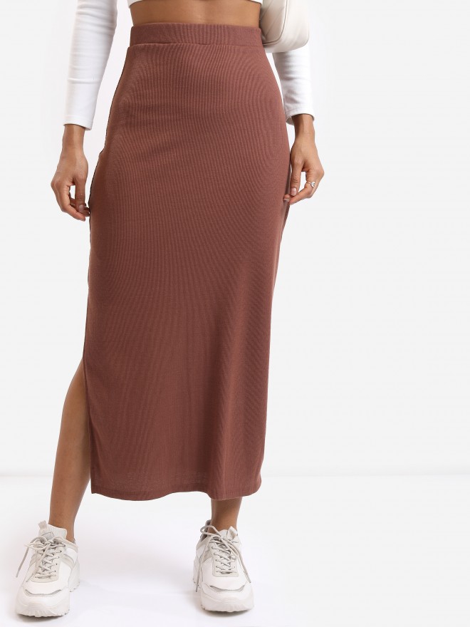 Tokyo Talkies Women Brown Midi Skirts 