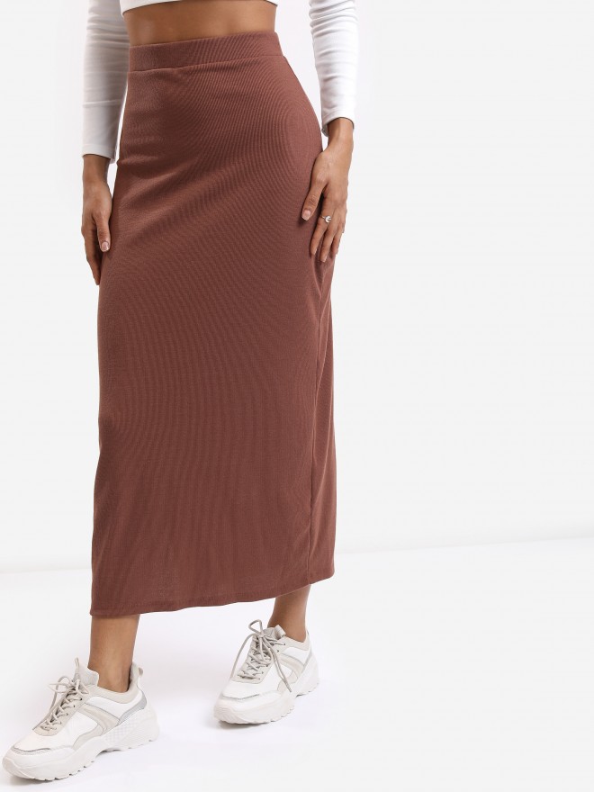 Tokyo Talkies Women Brown Midi Skirts 