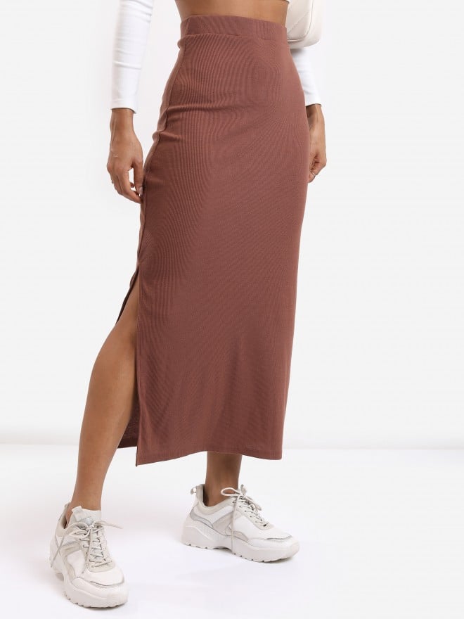 Tokyo Talkies Women Brown Midi Skirts 