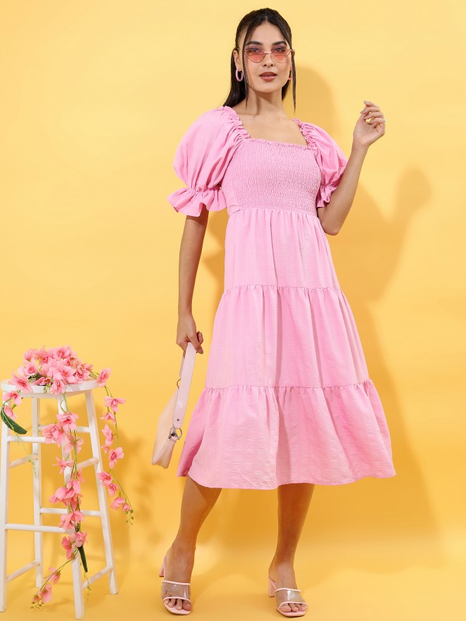 Buy Tokyo Talkies Pink Solid Fit & Flare Dress for Women Online at Rs ...