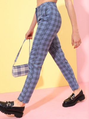 Checked Tapered Fit Casual Trousers 
