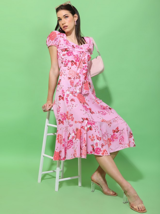 Buy Tokyo Talkies Pink Printed Fit & Flare Dress for Women Online at Rs ...