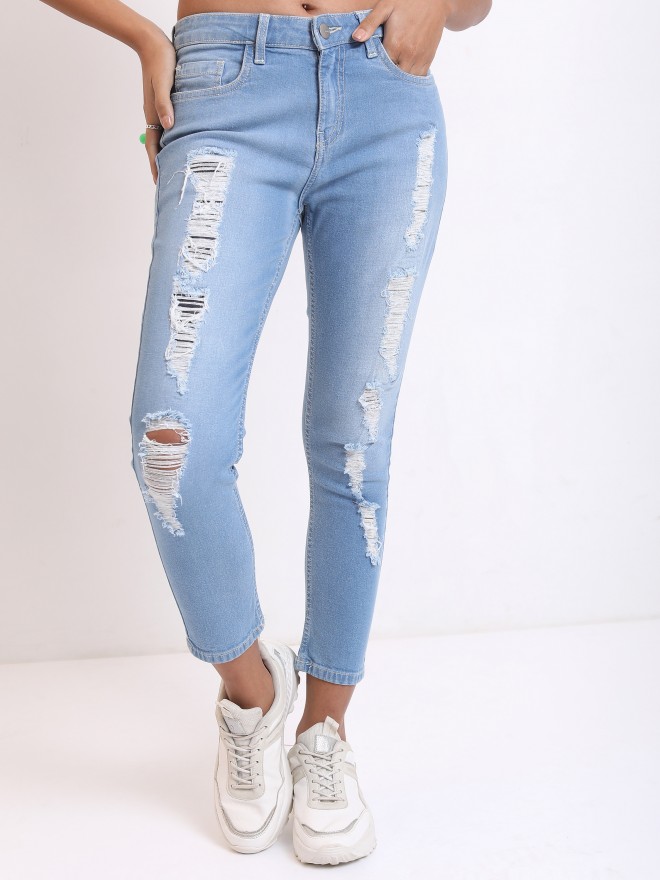 Ketch Women Blue Skinny Fit Highly Distressed  Jeans 