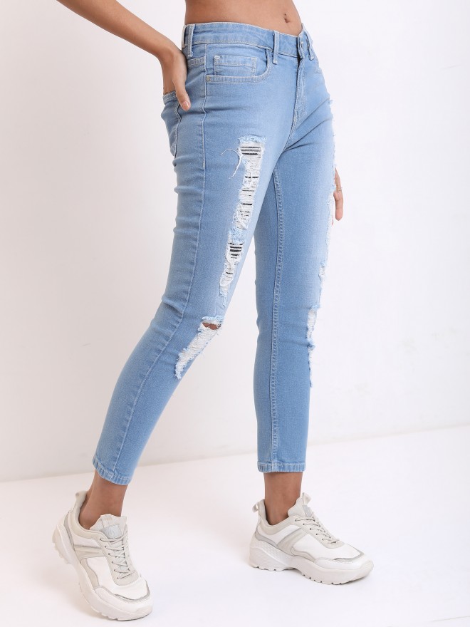 Ketch Women Blue Skinny Fit Highly Distressed  Jeans 