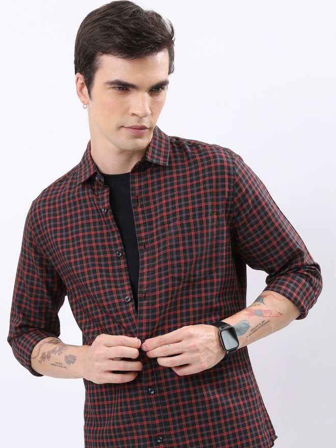 Buy Highlander Rust Checked Slim Fit Casual Shirt for Men Online at Rs ...