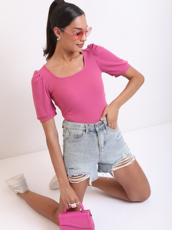 Tokyo Talkies Women Pink Solid Regular Tops 