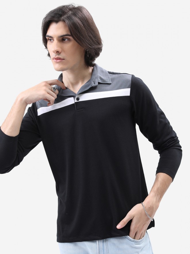 Highlander Men Black Colourblocked Polo Collar Polo T-Shirts 