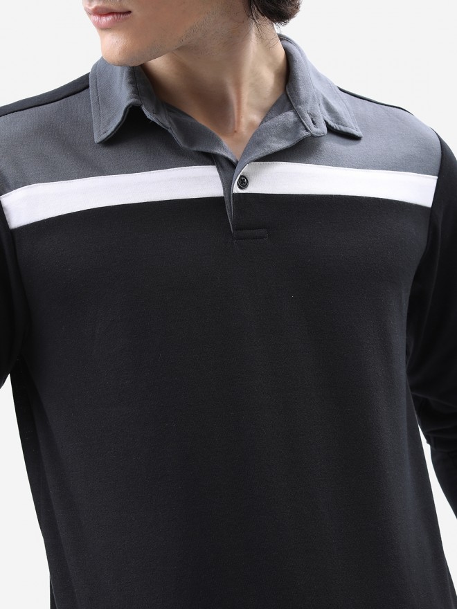 Highlander Men Black Colourblocked Polo Collar Polo T-Shirts 