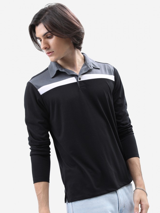 Highlander Men Black Colourblocked Polo Collar Polo T-Shirts 