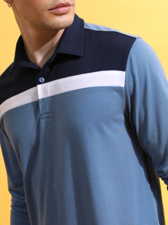 Highlander Men Blue Colourblocked Polo Collar Polo T-Shirts 