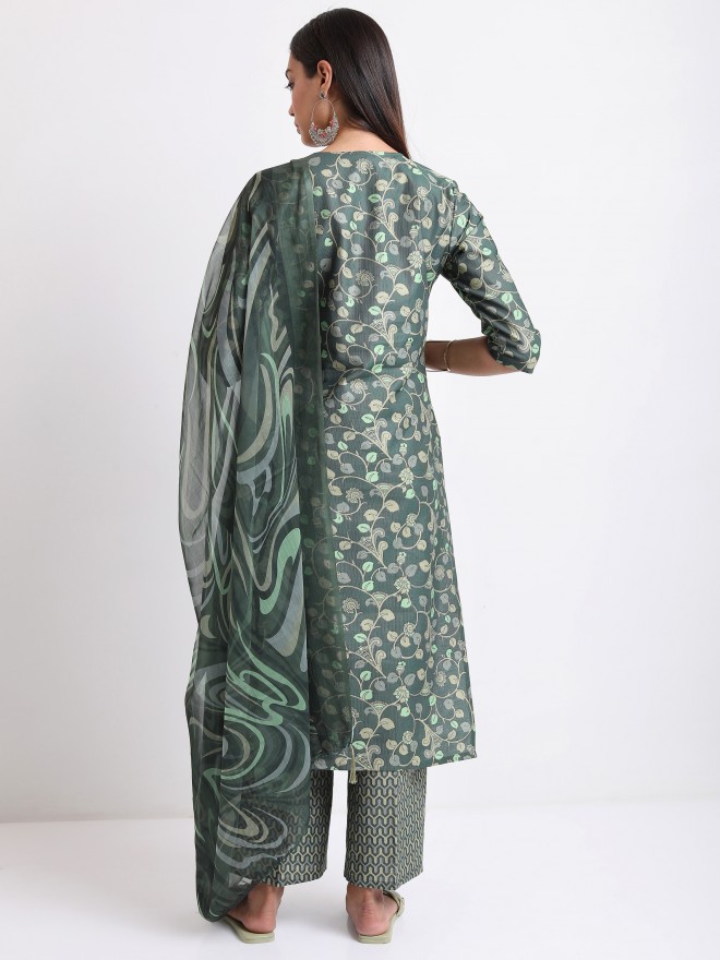 Buy Ketch Green Printed Kurta With Palazzo And Dupatta for Women Online ...