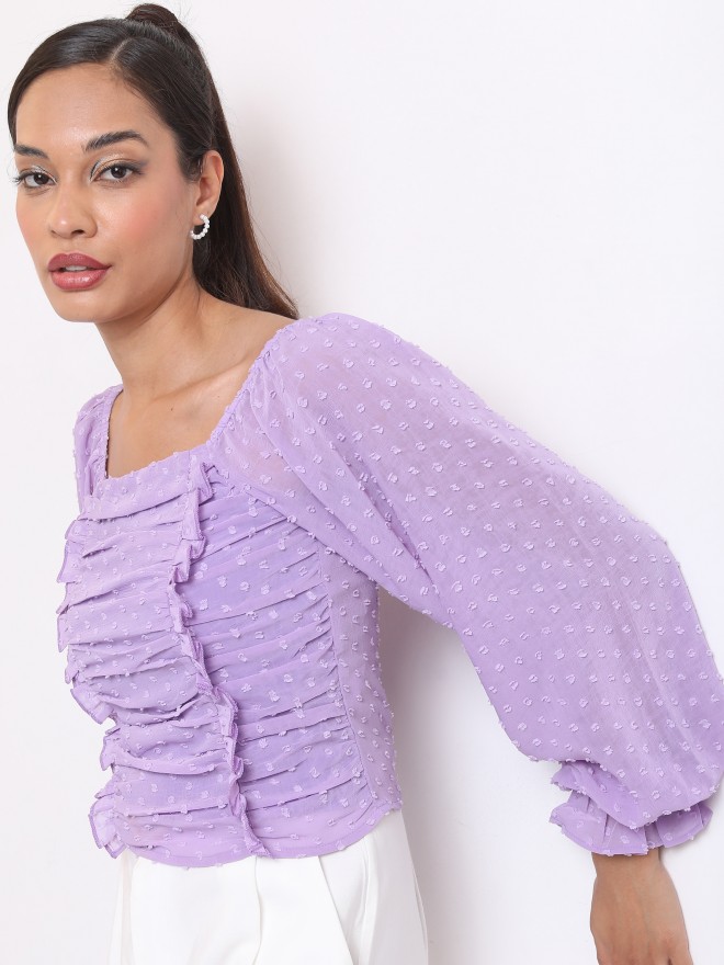 Ketch Women Purple Self Design Fitted Tops 