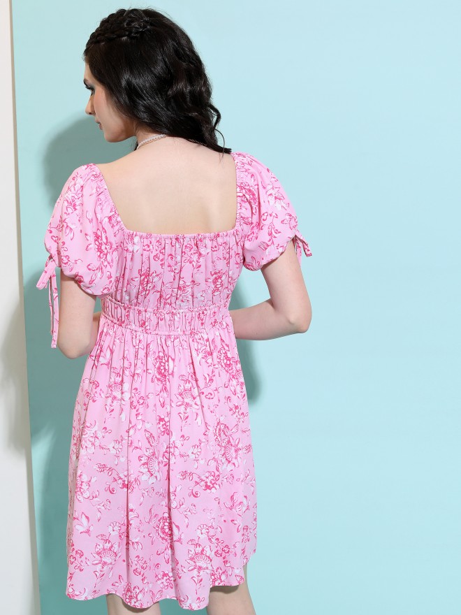 Tokyo Talkies Women Pink Printed A-Line Dresses 