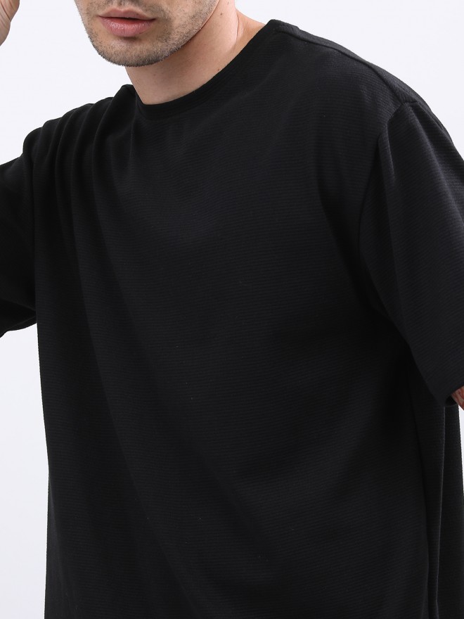 Buy Ketch Black Solid Oversized Round Neck T-Shirt for Men Online at Rs ...